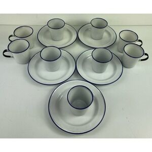 VTG Set of 5 Cobalt Blue & White Enamelware Sweden Farmhouse Cup & Saucer +4